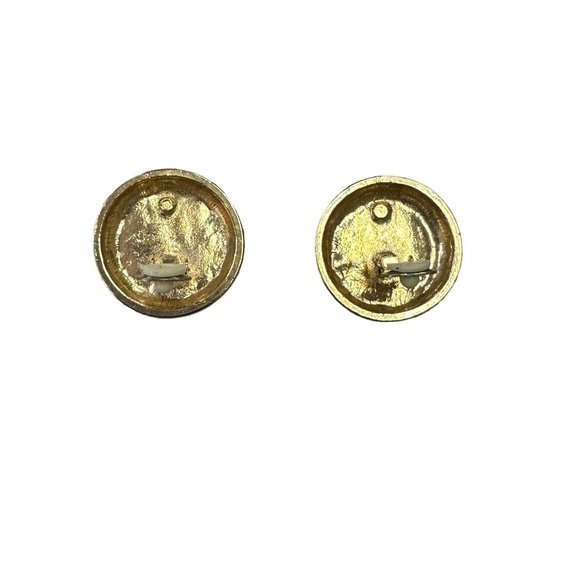 Vintage‎ white enamel Gold Tone Round Clip On Earrings 1 1/4" - Picture 2 of 6